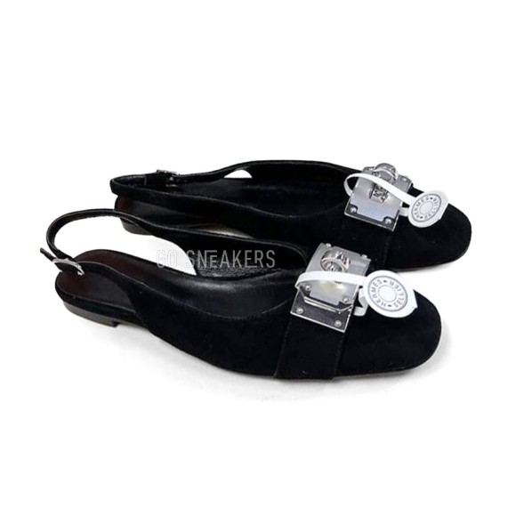 Женские босоножки Hermes Leather Flats Black