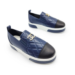 Chanel Slip-ons Leather Navy