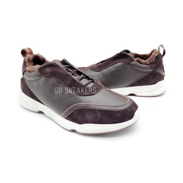 Мужские зимние кроссовки Loro Piana Man Winter Sneakers Leather Suede Brown