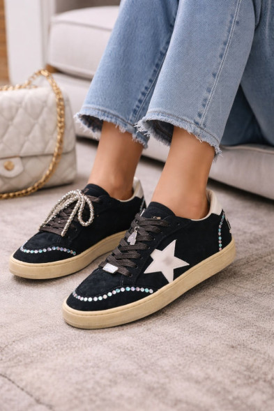Женские кеды Golden Goose Ball Star With Silver Micro-Crystal Suede Black