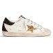 Женские кеды Golden Goose Super-Star In Nappa Leather With Gold Glitter Star And Black Glitter Heel tab