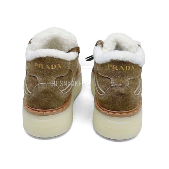 Женские зимние кроссовки на платформе Prada Platform Suede Winter Beige