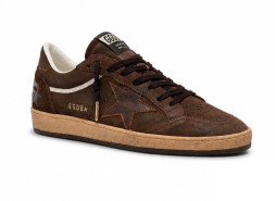 Golden Goose Ball Star Mens In Brown Suede With Brown Leather Star