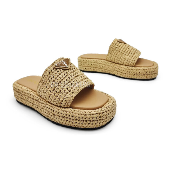 Женские шлепки Prada Flip-flop Knitted Textile Beige