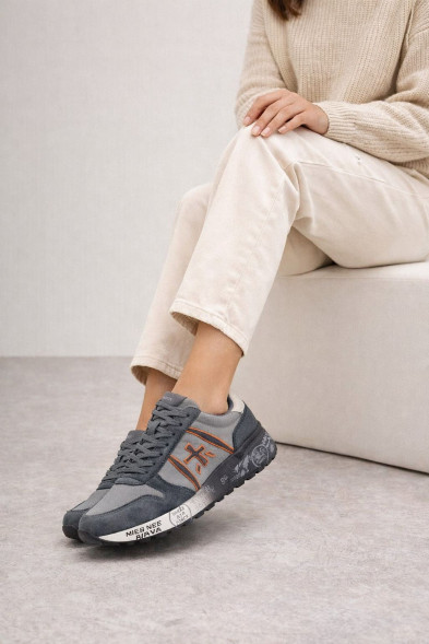 Унисекс кроссовки Premiata Textile/Suede Grey/Orange Logo